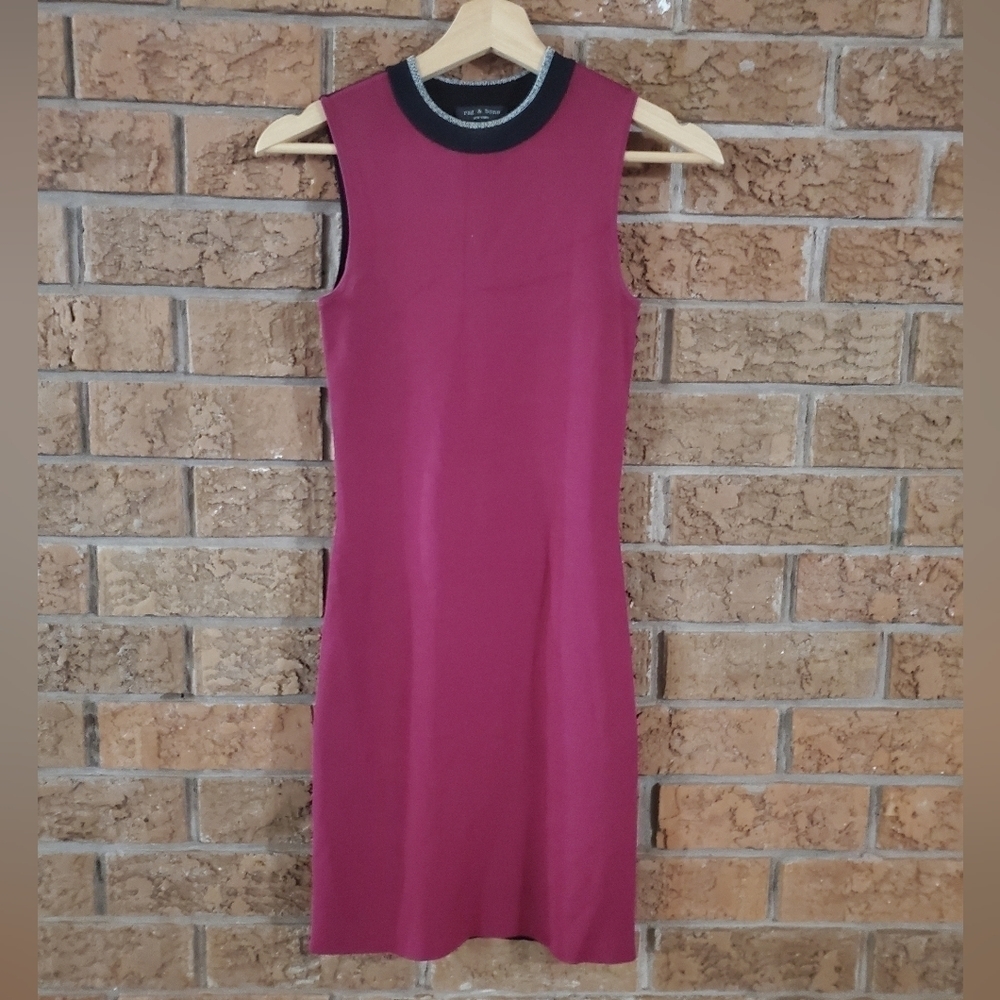 RAG & BONE Burgundy & Black Bodycon Sleeveless Mini Dress size XXS